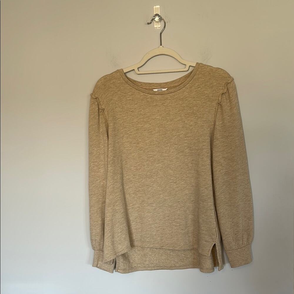 Crown & Ivy Sweater Womens Medium Beige Crew Neck Ruffle Sleeve Soft Casual